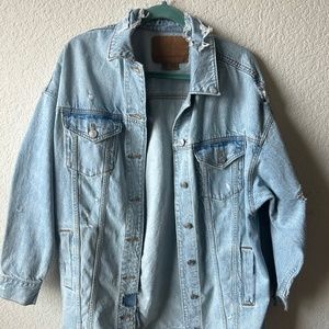 Oversized distressed jean jacket (worn once)